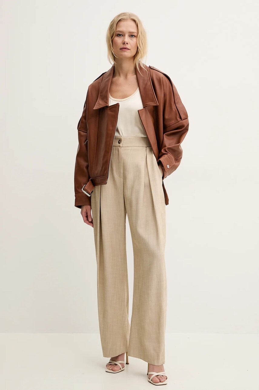 Шкіряна куртка Pinko колір коричневий перехідна oversize 104877 A21L