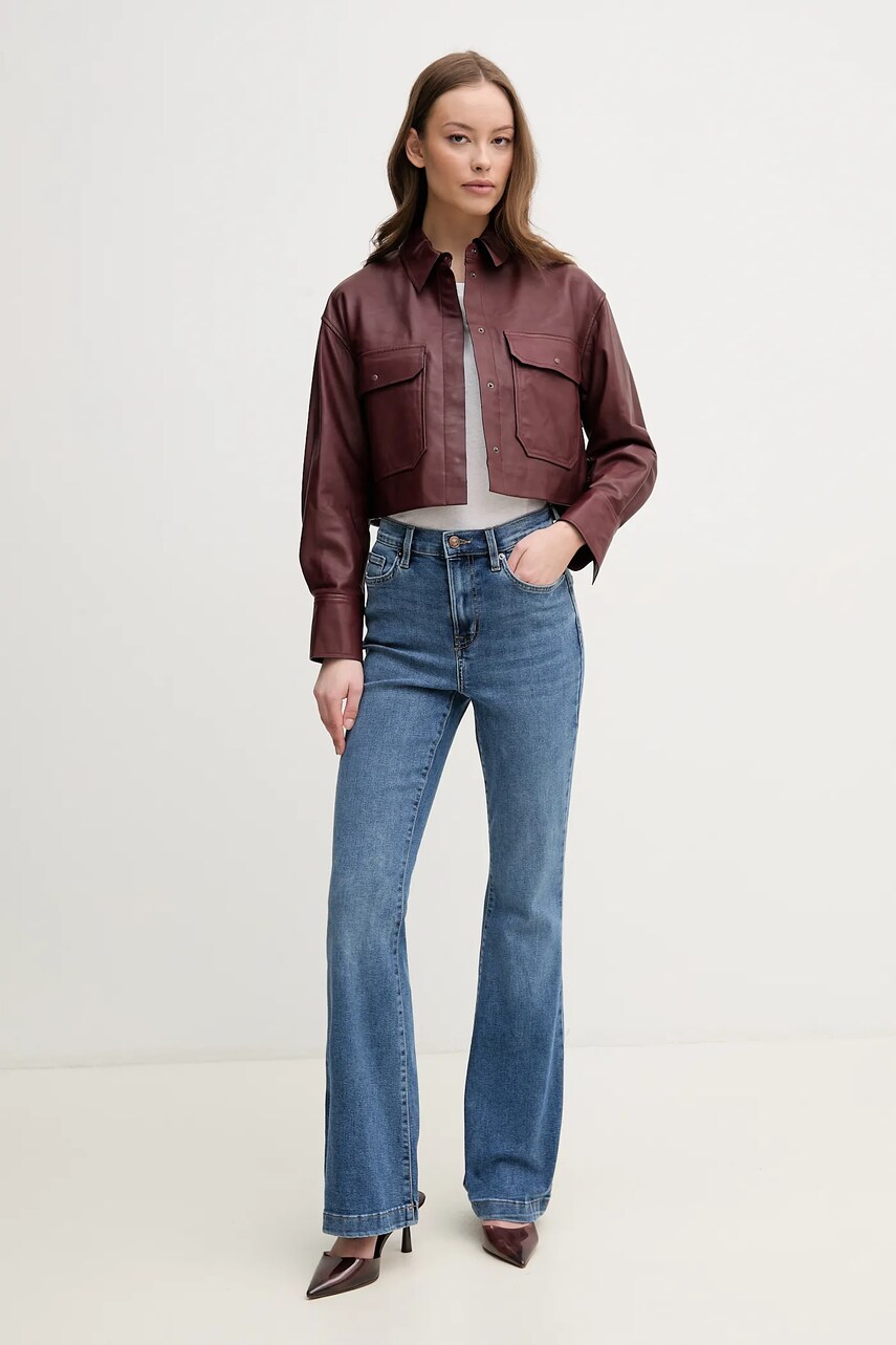 Шкіряна куртка Pedro del Hierro жіноча колір бордовий перехідна oversize 5499137