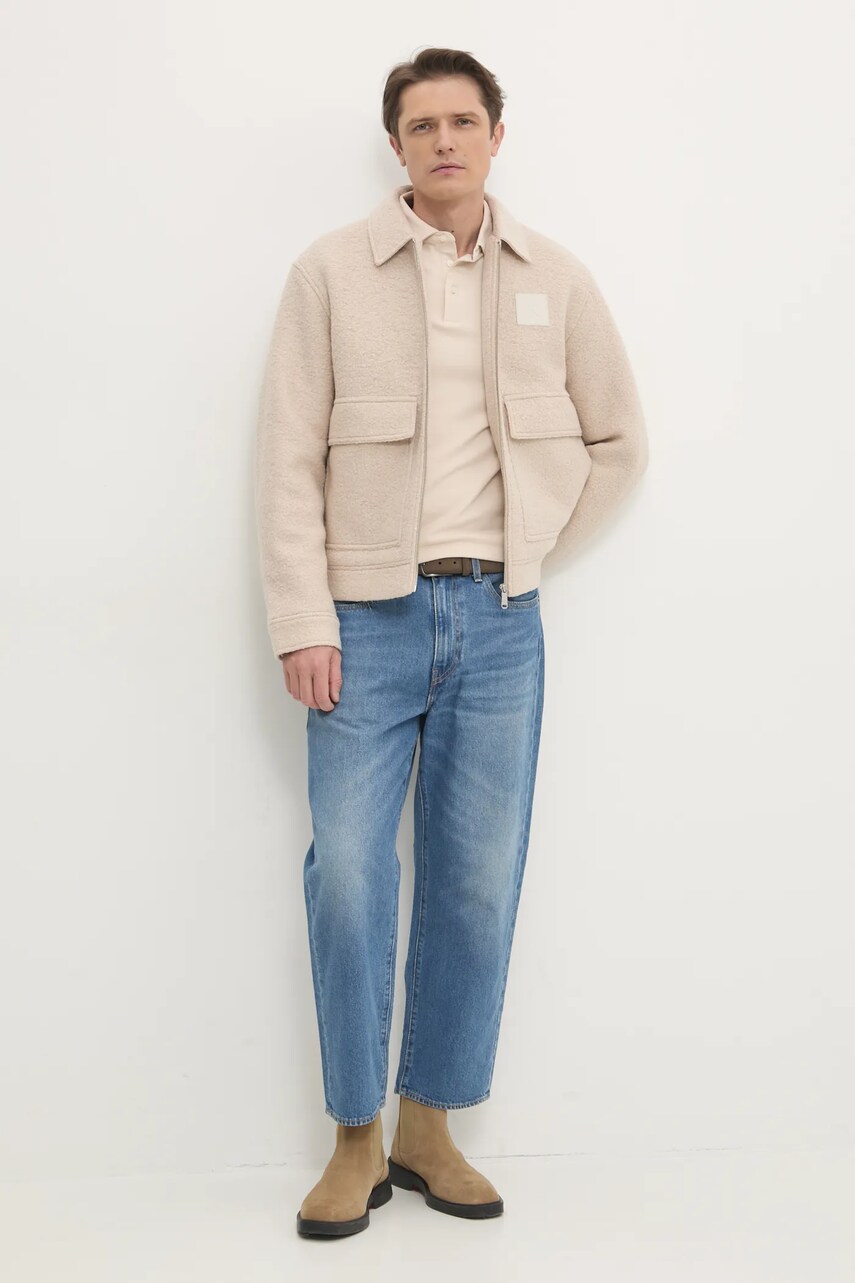 Вовняна куртка-сорочка Calvin Klein Jeans колір бежевий перехідна J30J326707