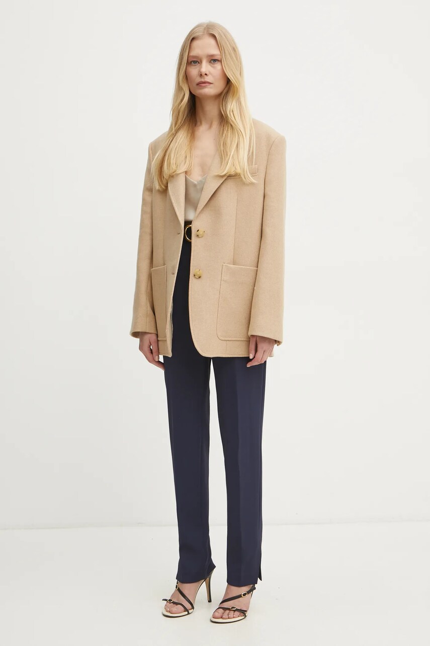 Вовняний піджак BOSS колір бежевий oversize меланж 50530891