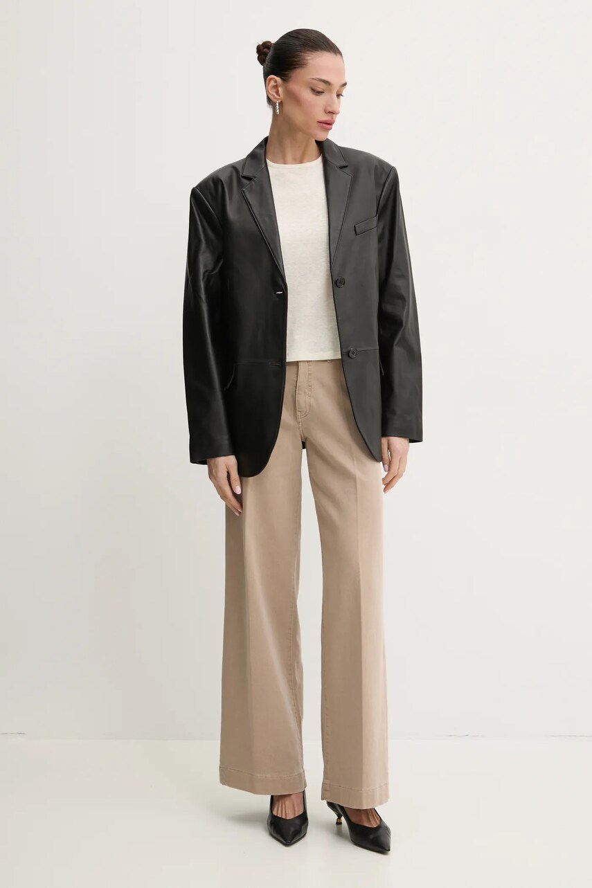 Шкіряний піджак MICHAEL Michael Kors колір чорний oversize однотонний MF41098FAF