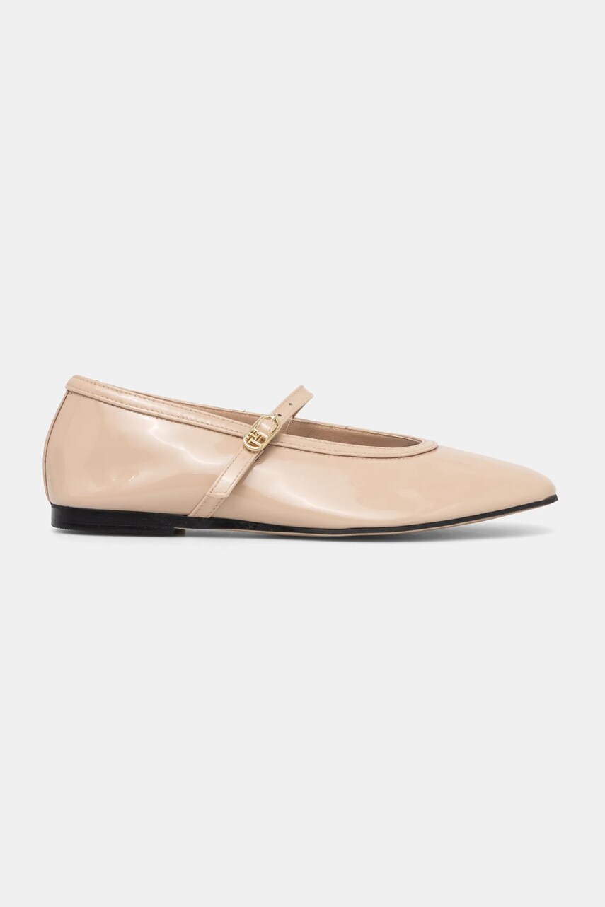Шкіряні балетки Tommy Hilfiger BALLERINA MARYJANE PATENT колір бежевий  FW0FW08577