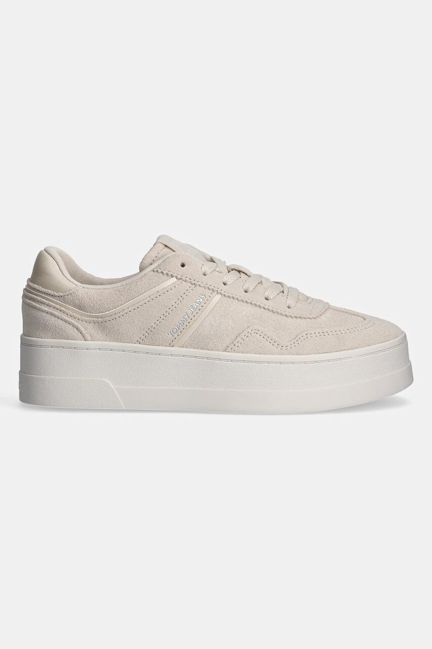Замшеві кросівки Tommy Jeans THE GREENWICH FLATFORM ELEVATED колір бежевий EN0EN02676