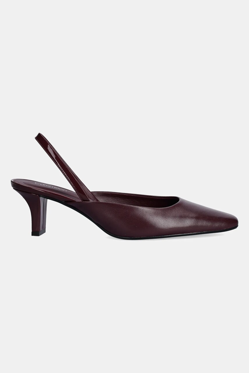 Шкіряні туфлі Calvin Klein HEEL SLING PUMP 50 - LTH колір бордовий каблук блок відкрита п'ята HW0HW02267
