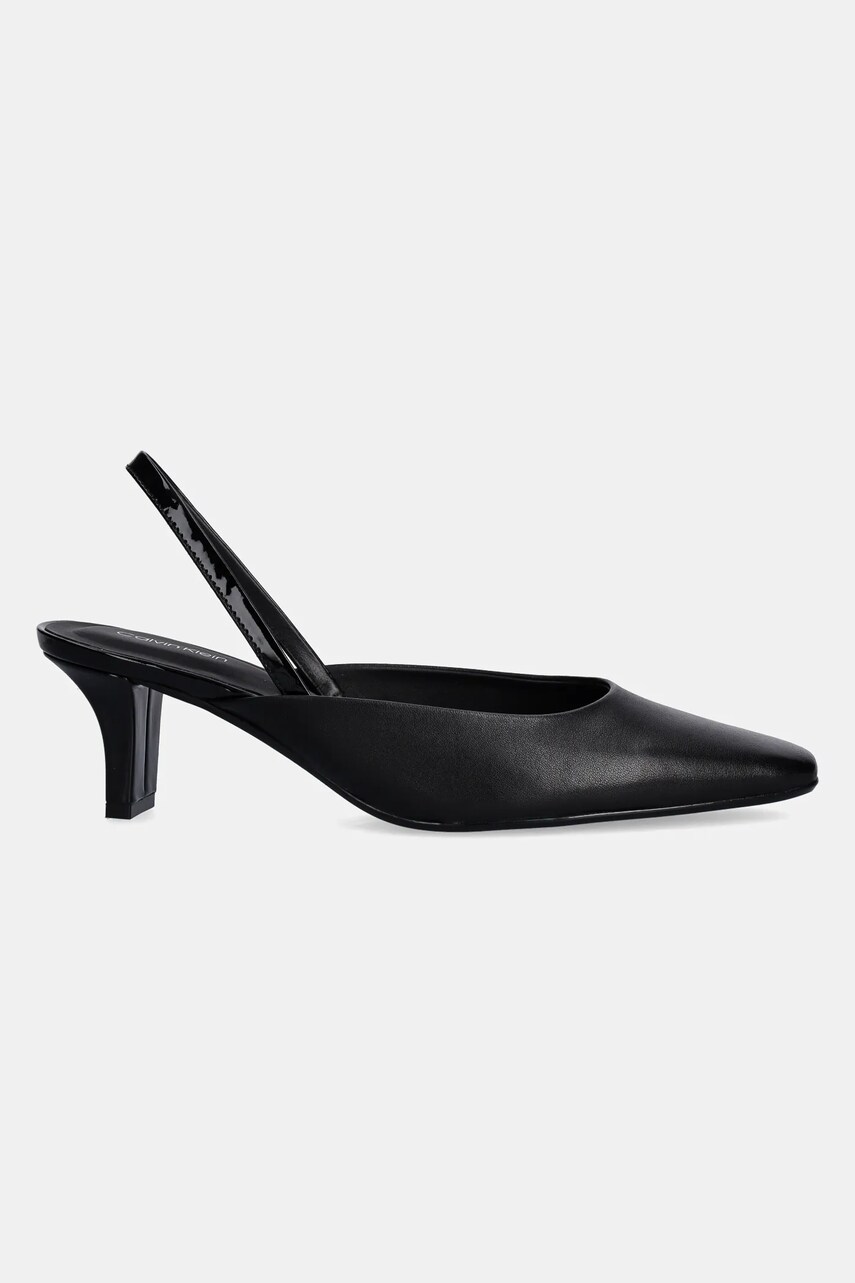 Шкіряні туфлі Calvin Klein HEEL SLING PUMP 50 - LTH колір чорний каблук блок відкрита п'ята HW0HW02267