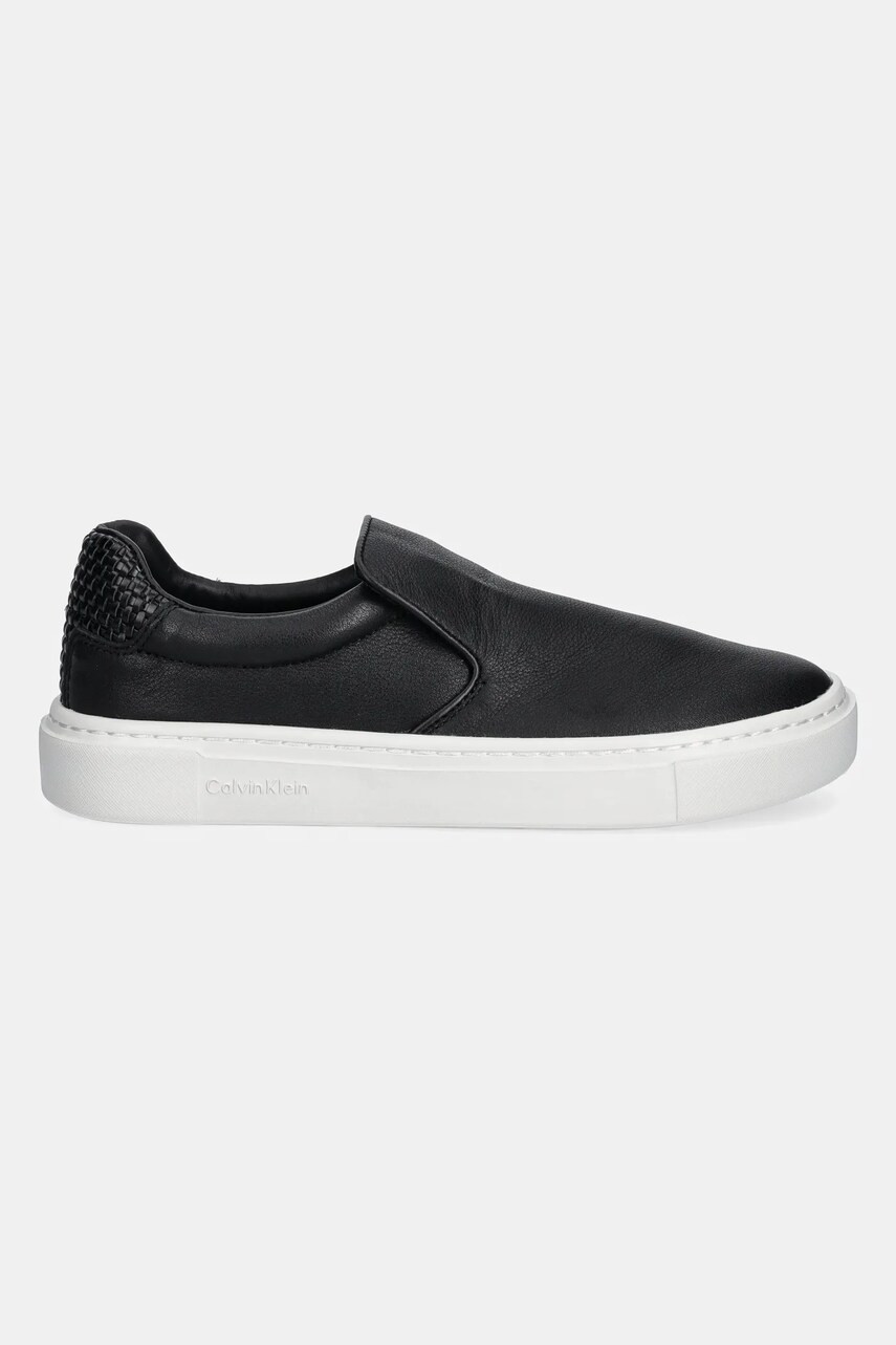Шкіряні кеди Calvin Klein CUPSOLE SLIP ON - WOVEN LTH жіночі колір чорний HW0HW02297