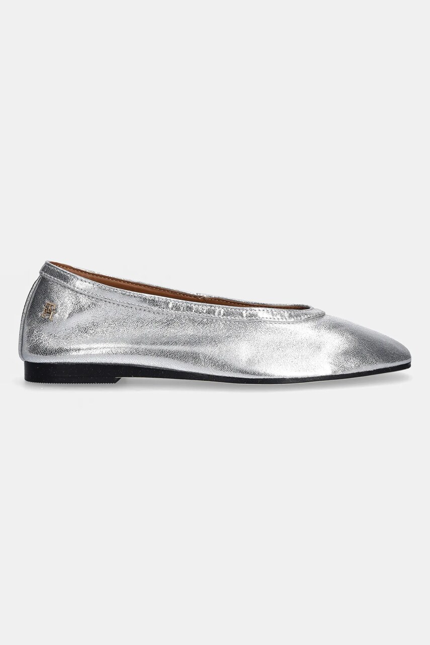 Шкіряні балетки Tommy Hilfiger SOFT METAL LTHR BALLERINA NO BOW колір срібний  FW0FW08601