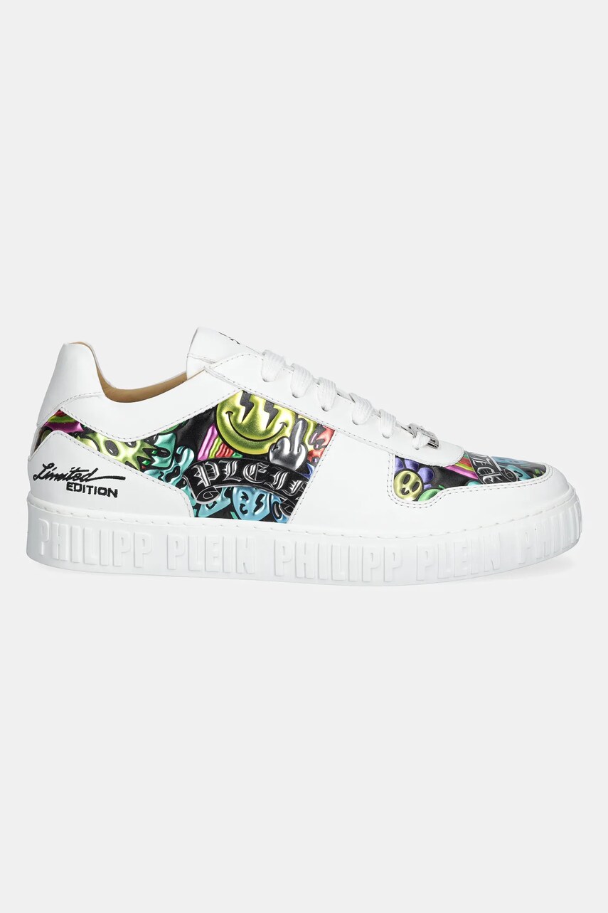 Шкіряні кросівки Philipp Plein Nappa Lo-Top Smile колір білий USC0663 PLE010N 01