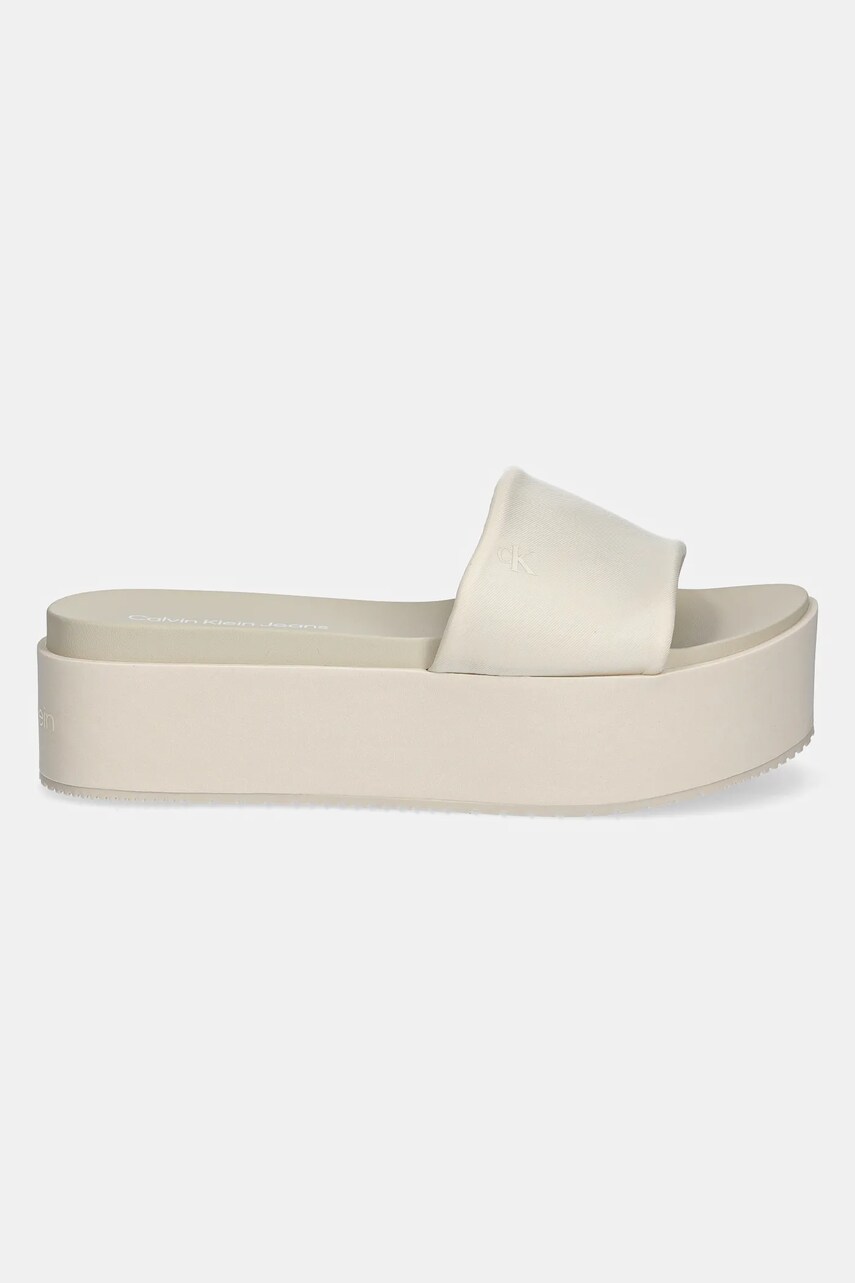 Шльопанці Calvin Klein Jeans FLATFORM SANDAL SLIDE IN NYLON жіночі колір бежевий на платформі YW0YW01791