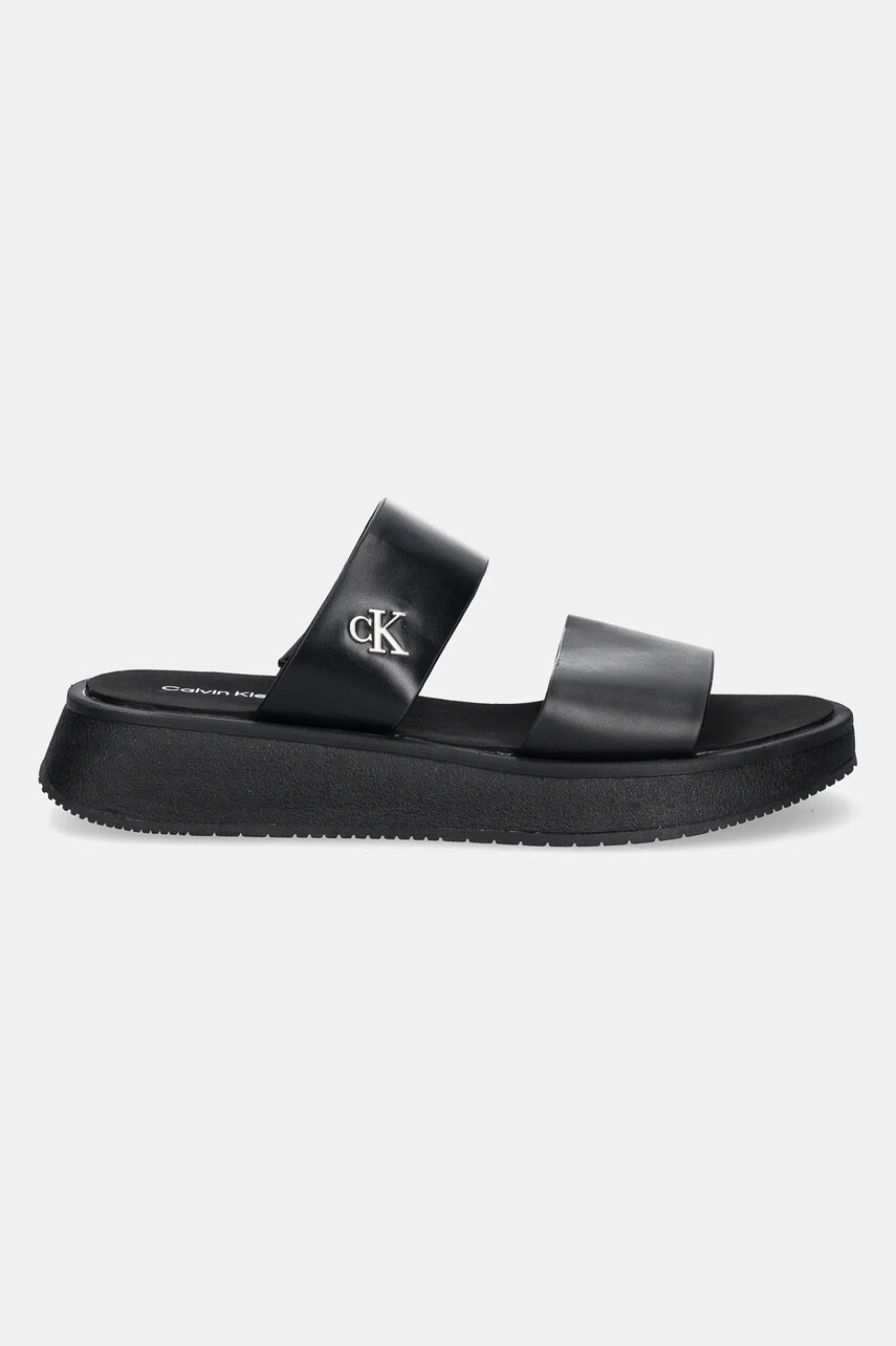 Шльопанці Calvin Klein Jeans SANDAL SLIDE DOUBLE STRAP жіночі колір чорний на платформі YW0YW01694