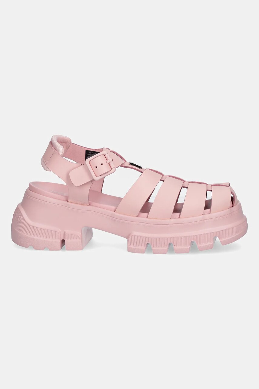 Шкіряні сандалі Tommy Jeans FISHERMAN SANDAL жіночі колір рожевий на платформі EN0EN02751