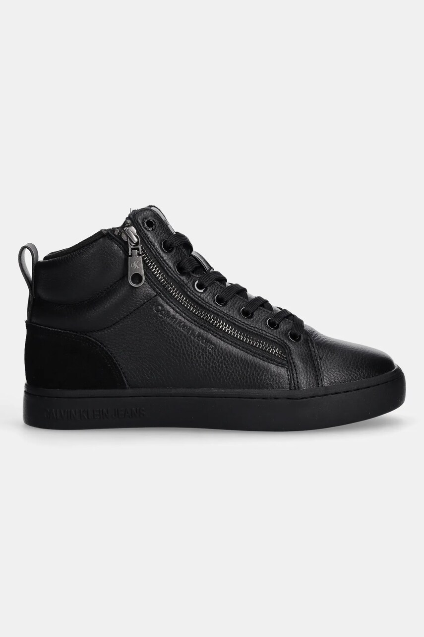 Шкіряні кросівки Calvin Klein Jeans CLASSIC CUPSOLE ZIP MID IN колір чорний YM0YM01156