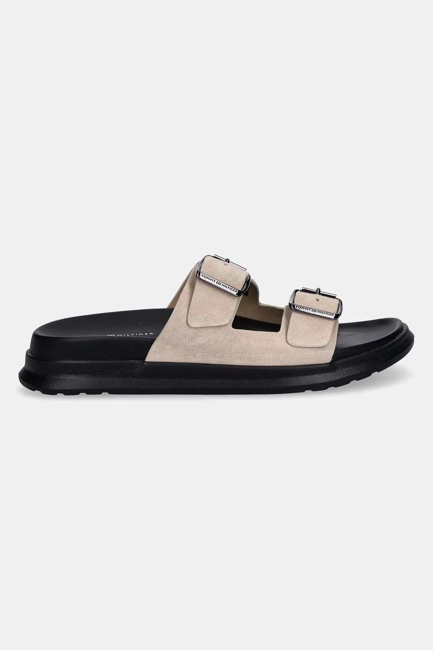 Замшеві шльопанці Tommy Hilfiger D DENSITY HILFIGER SDE SAND чоловічі колір бежевий FM0FM05413