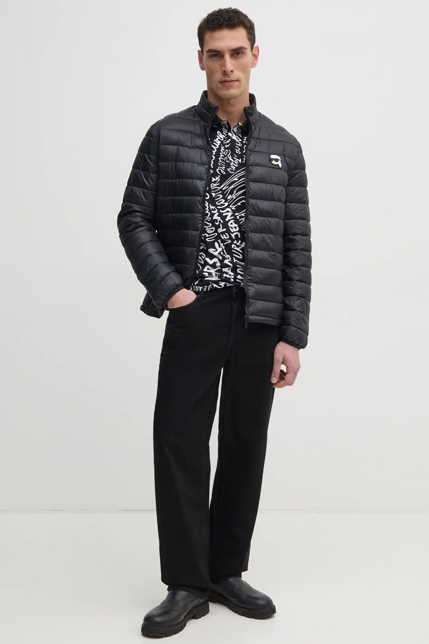 Бавовняне поло Versace Jeans Couture чоловіче колір чорний з принтом 78GAG6R0 JS459