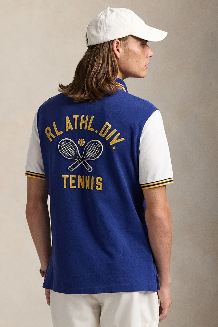 Бавовняне поло Polo Ralph Lauren чоловіче колір синій з принтом 710964978