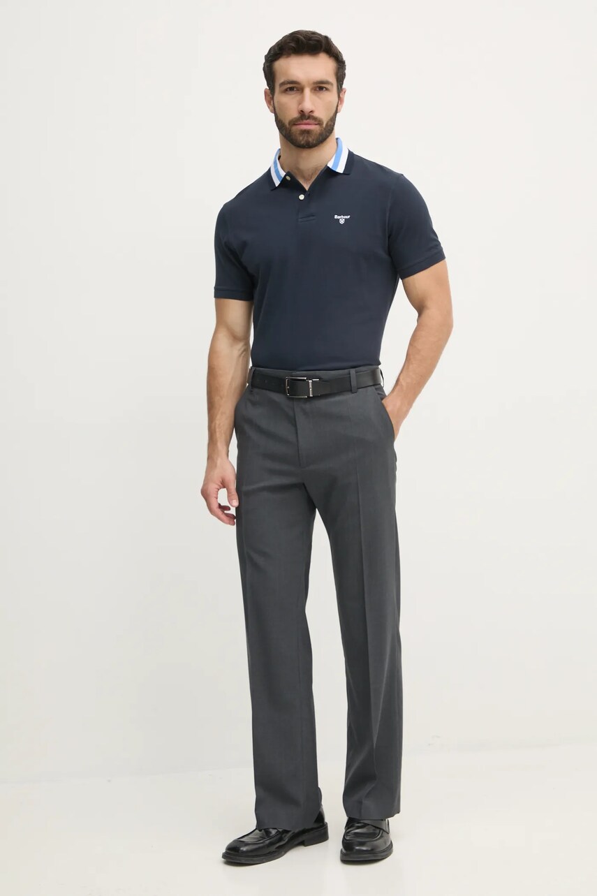 Бавовняне поло Barbour Hawkesmoor Tipped Tailored Fit Polo Shirt чоловіче колір синій однотонне MML1443