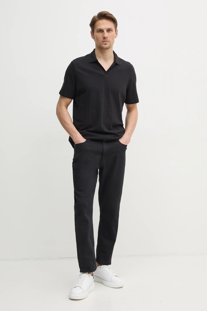 Поло з домішкою льону Calvin Klein колір чорний однотонне K10K114136