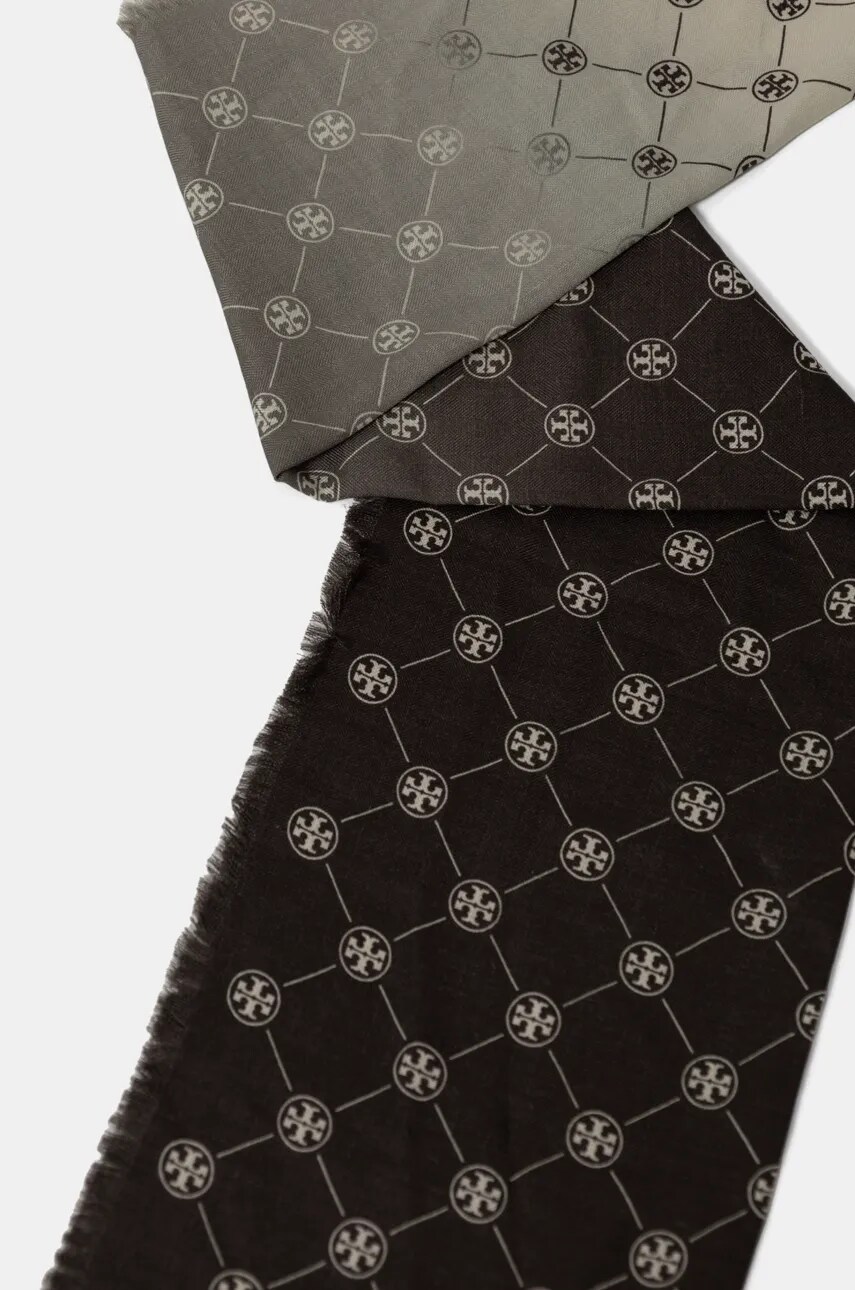 Вовняна шаль Tory Burch T Monogram Oblong колір коричневий візерунок 169645-250