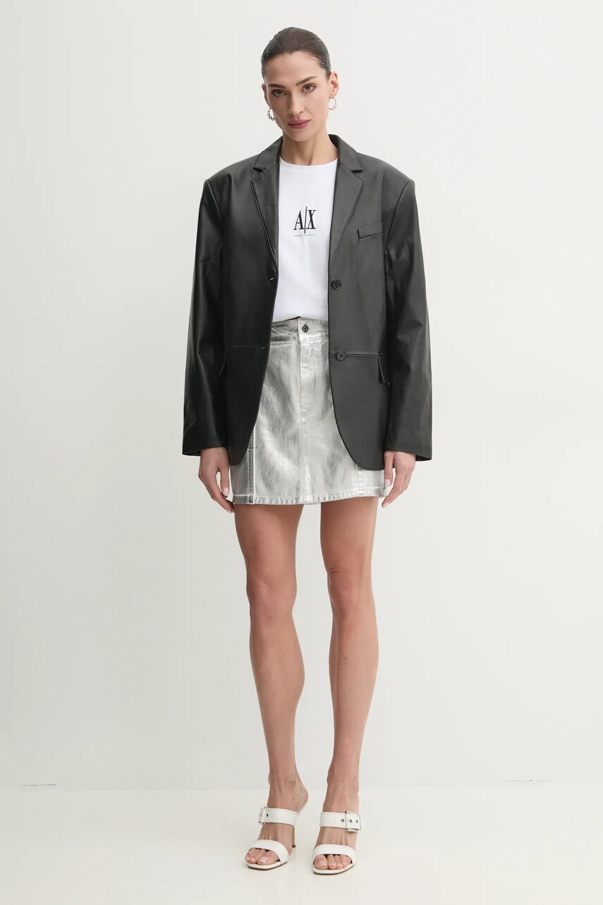 Бавовняна спідниця Armani Exchange колір срібний mini пряма XW000099 AF10836