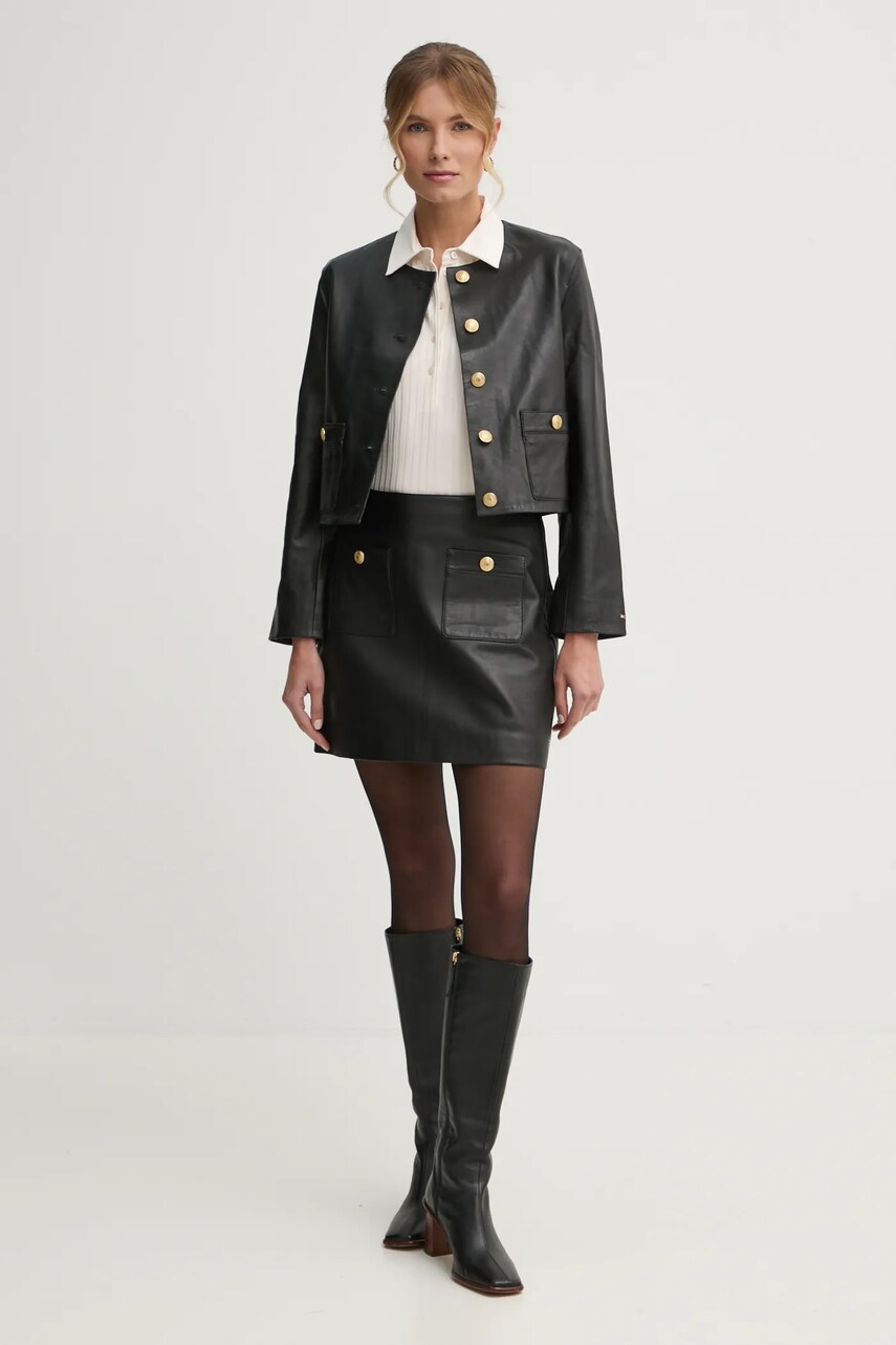 Шкіряна спідниця Tommy Hilfiger колір чорний mini пряма WW0WW43782