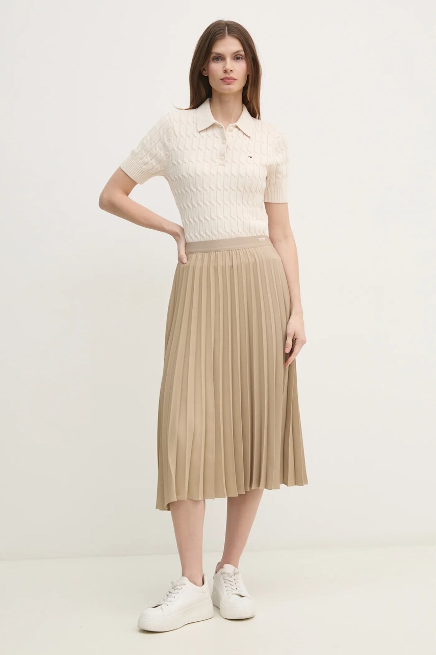 Спідниця Tommy Hilfiger колір бежевий midi розкльошена WW0WW43886