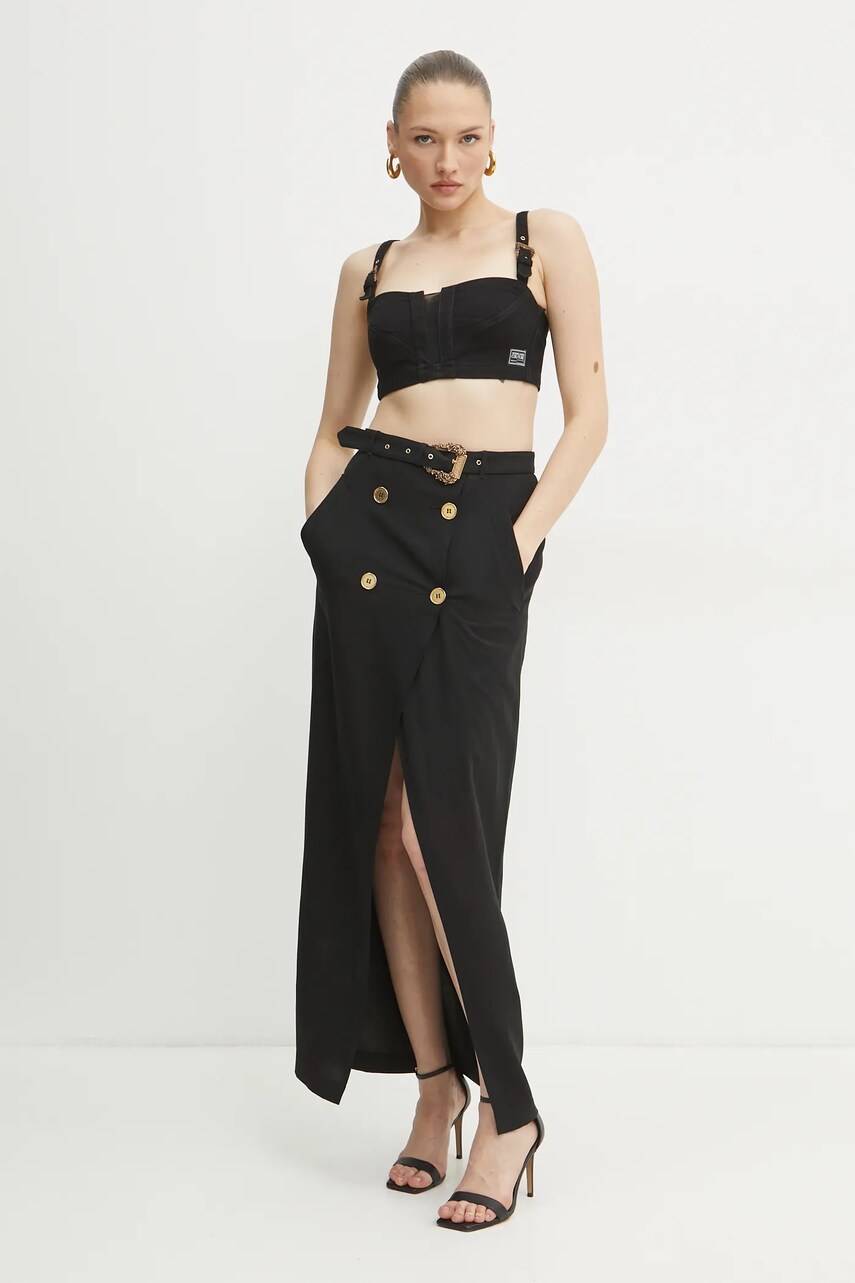 Спідниця з домішкою льону Versace Jeans Couture колір чорний maxi пряма 78HAE802 N0432