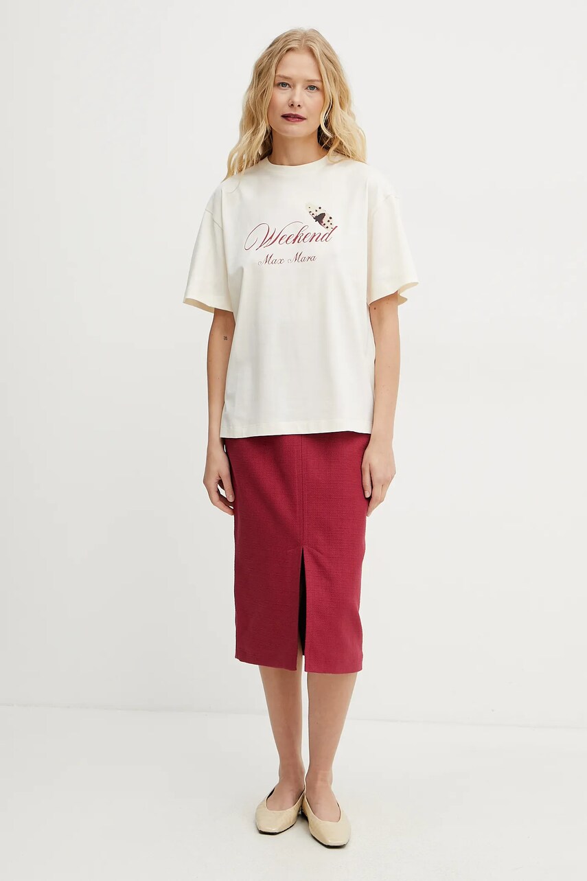 Бавовняна спідниця Weekend Max Mara колір червоний midi пряма 2515101026600