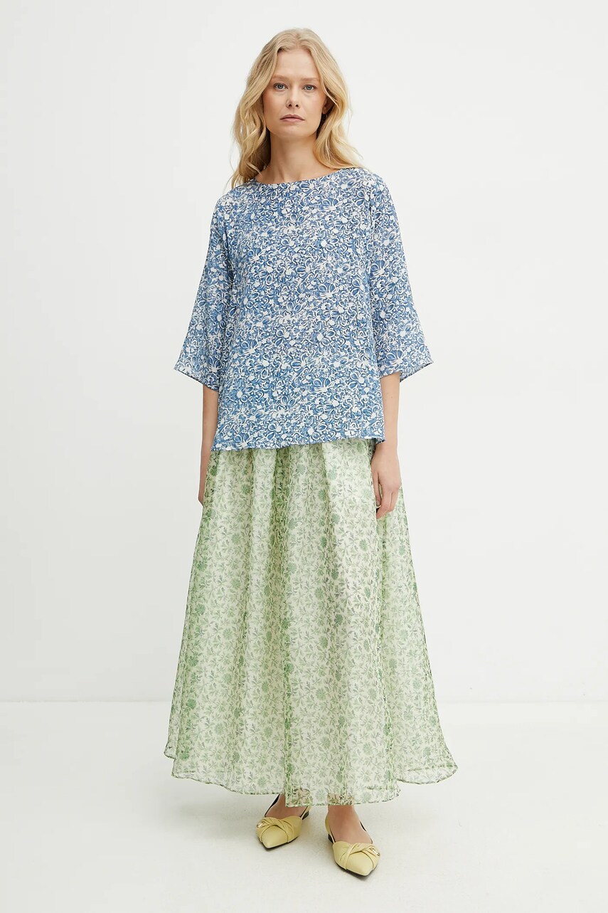 Шовкова спідниця Weekend Max Mara колір зелений midi розкльошена 2515101072600