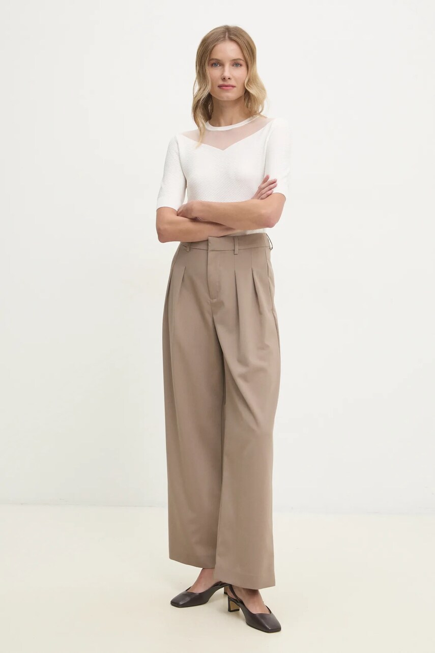 Штани Calvin Klein Jeans жіночі колір бежевий широкі висока посадка J20J224849