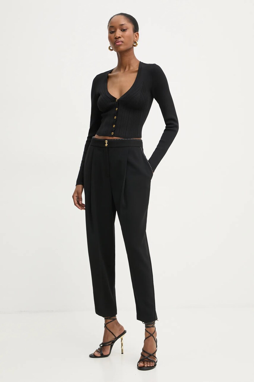 Штани Elisabetta Franchi жіночі колір чорний фасон сигарети висока посадка PA06651E2