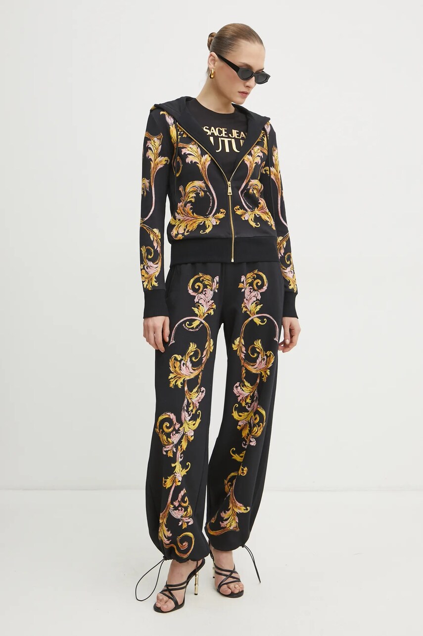 Бавовняні спортивні штани Versace Jeans Couture жіночі колір чорний візерунок 78HAA3P0 FS194