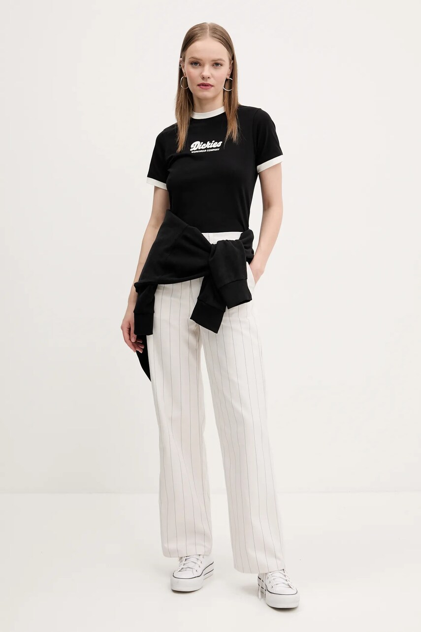 Штани adidas Originals PINSTRIPE PANTS жіночі колір бежевий широкі висока посадка JJ3483