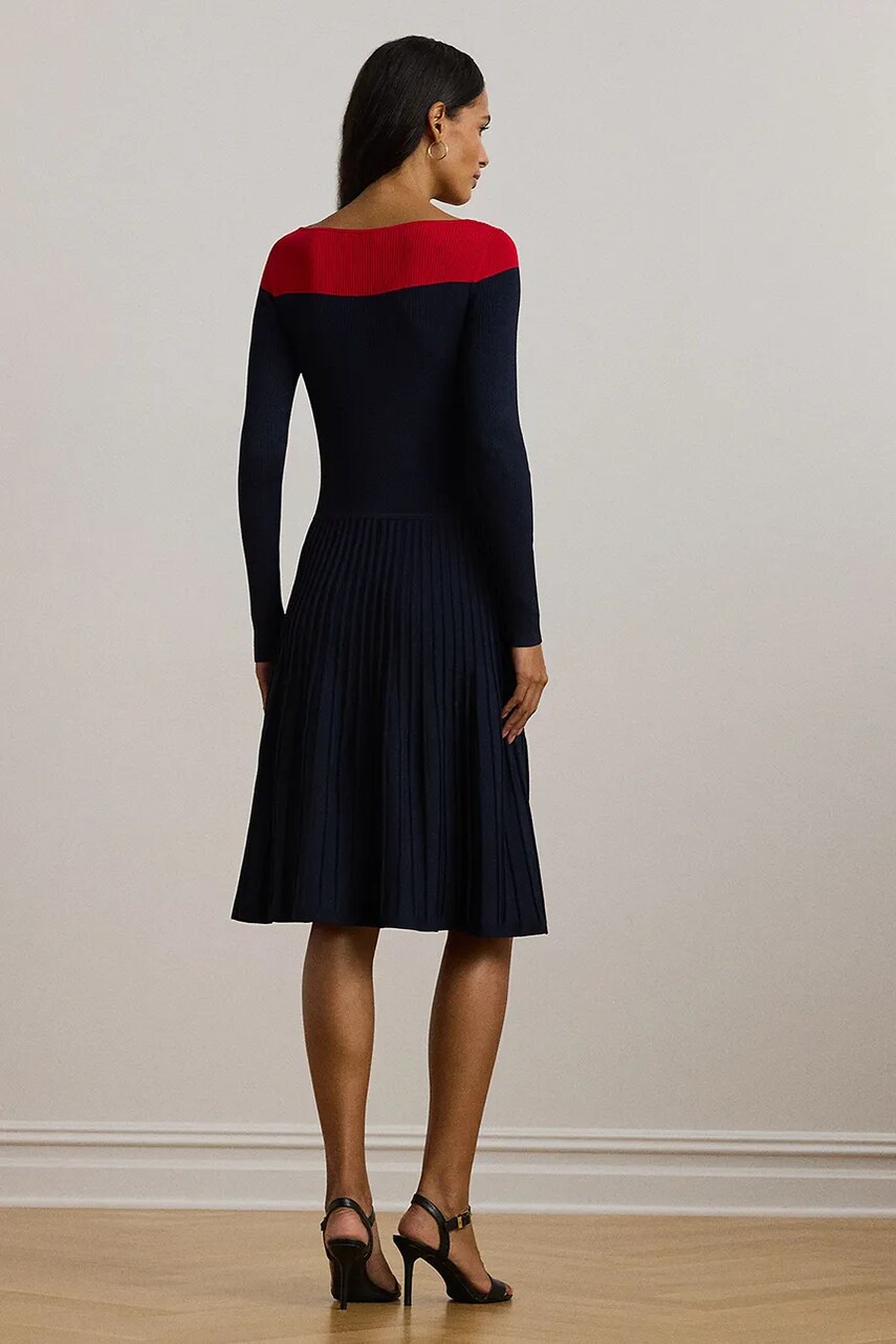 Сукня Lauren Ralph Lauren колір синій midi розкльошена 200957685