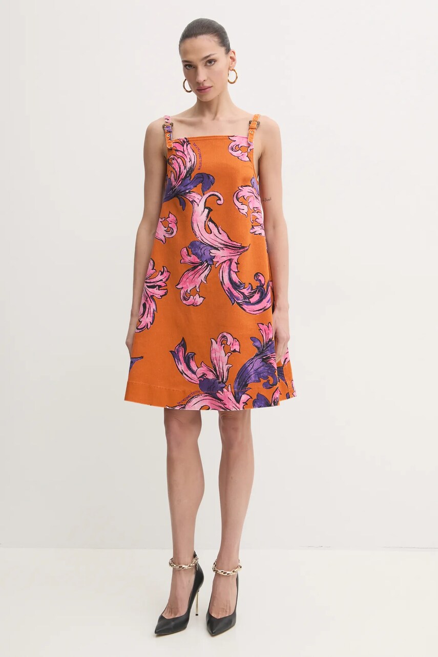 Джинсова сукня Versace Jeans Couture колір помаранчевий mini пряма 78HAO954 ES138SS0