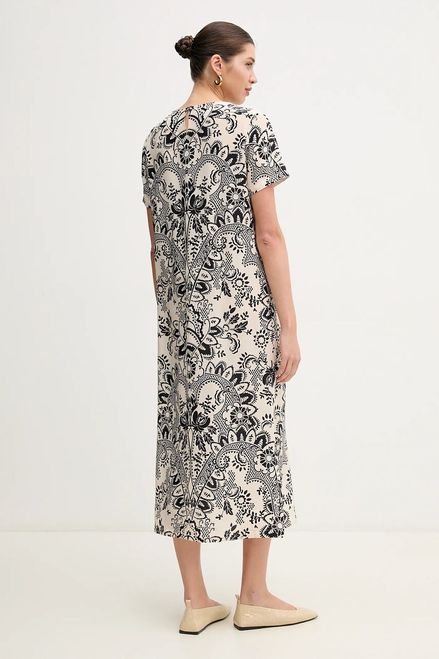 Шовкова сукня Weekend Max Mara колір бежевий midi розкльошена 2515221022600