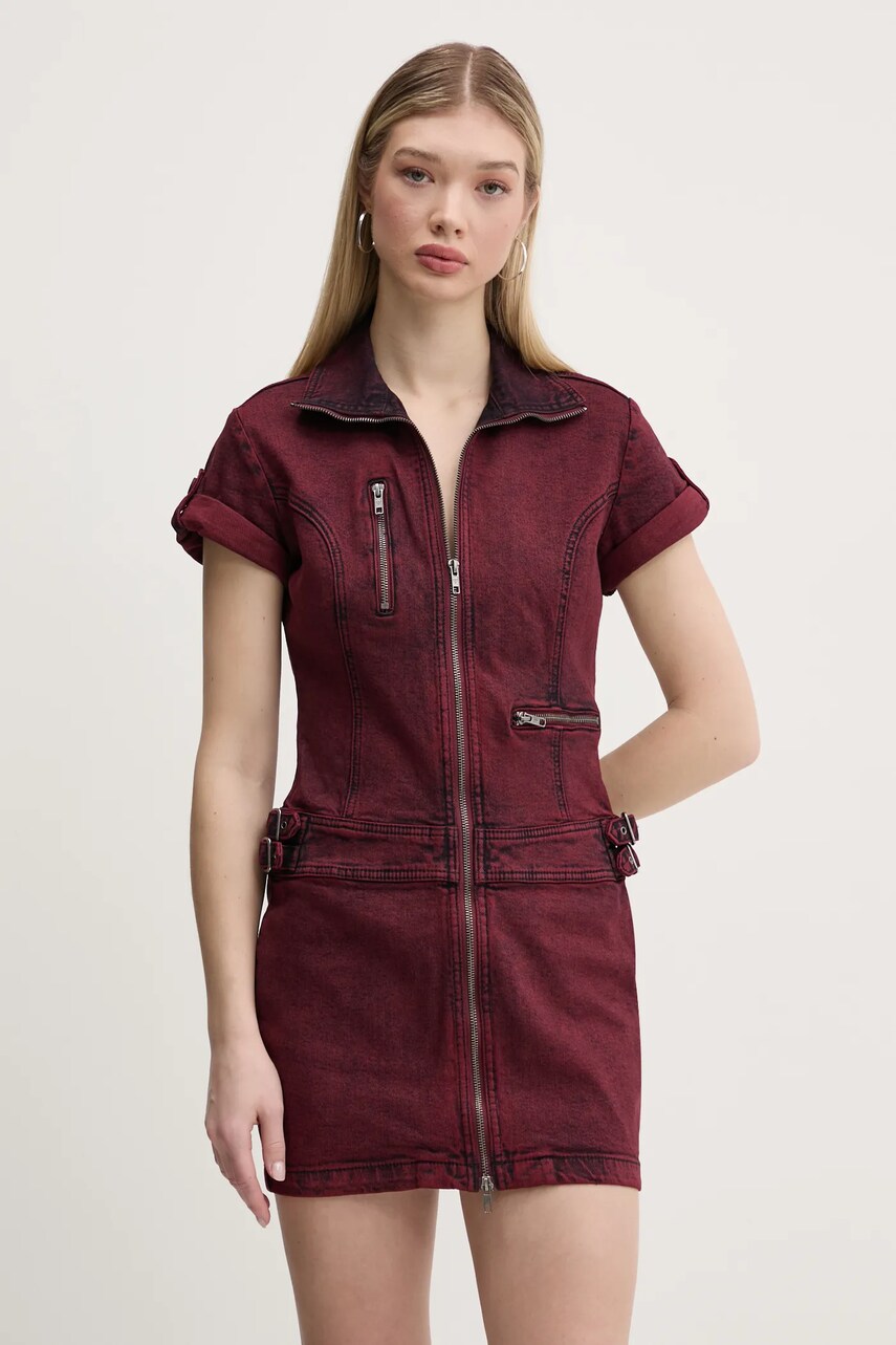 Джинсова сукня Guess Originals колір бордовий mini облягаюча W5RG68 D4ON0