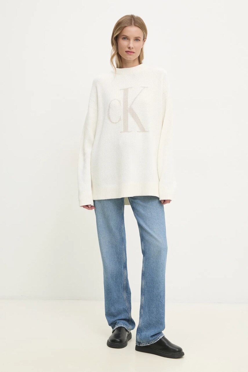 Бавовняний светр Calvin Klein Jeans колір бежевий теплий J20J224799
