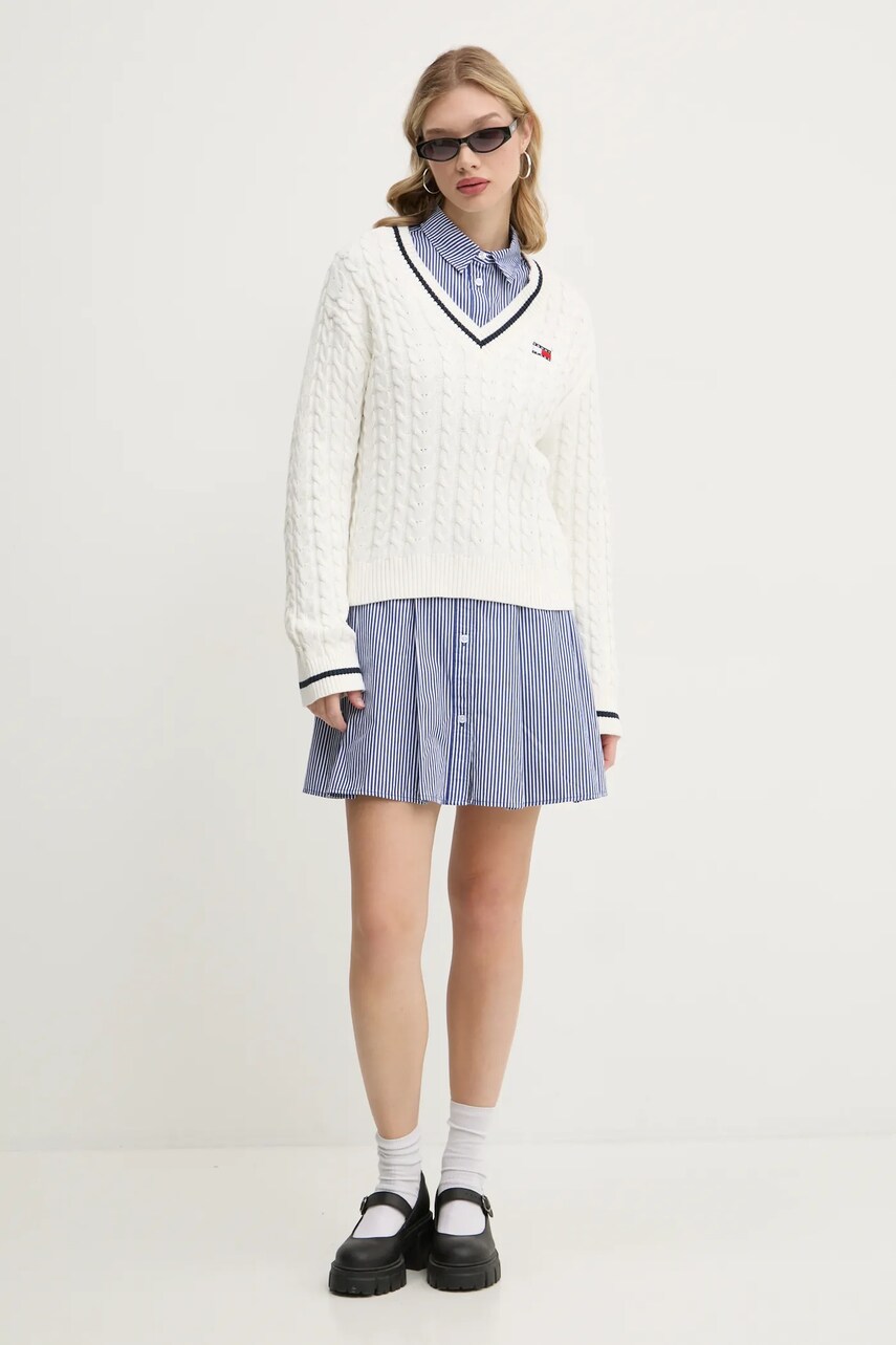 Бавовняний светр Tommy Jeans колір бежевий  DW0DW19885