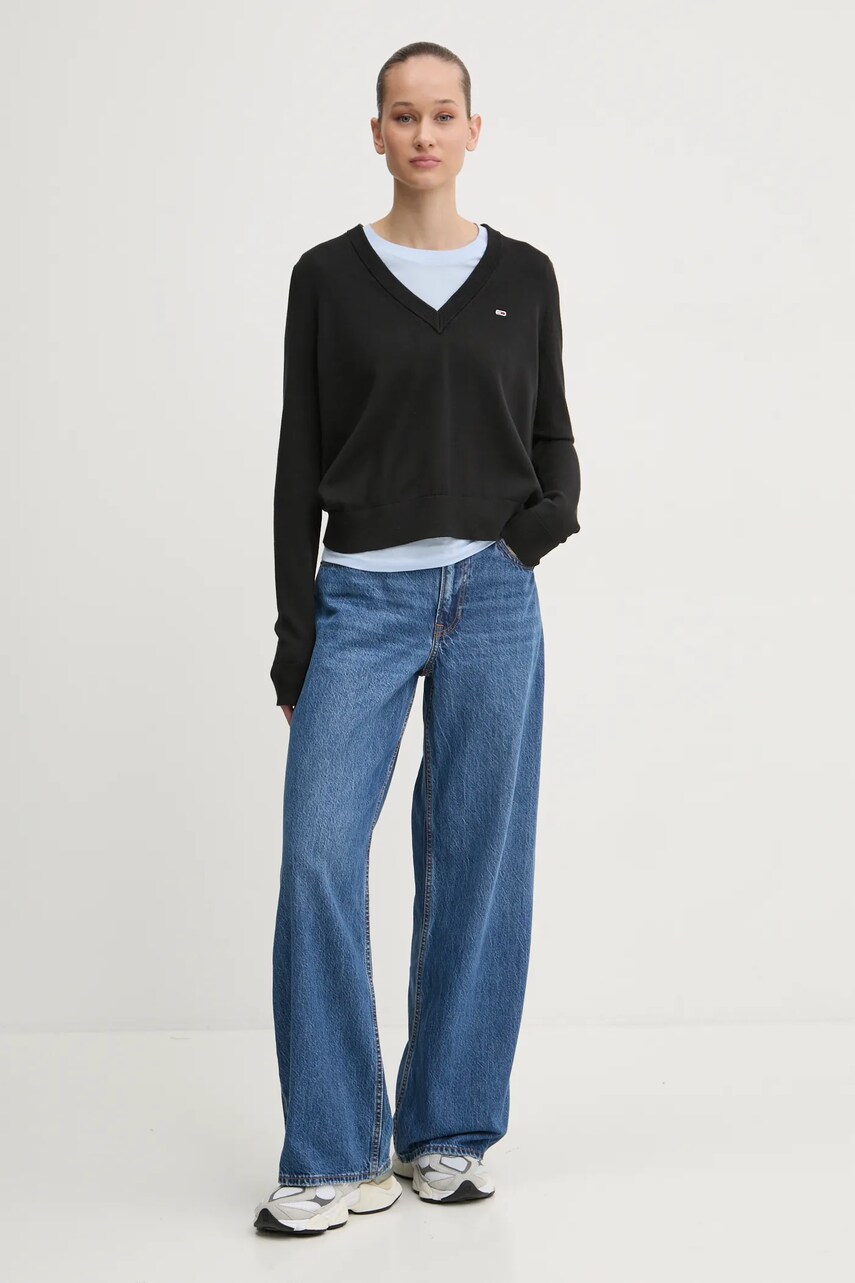 Бавовняний светр Tommy Jeans колір чорний легкий DW0DW19888
