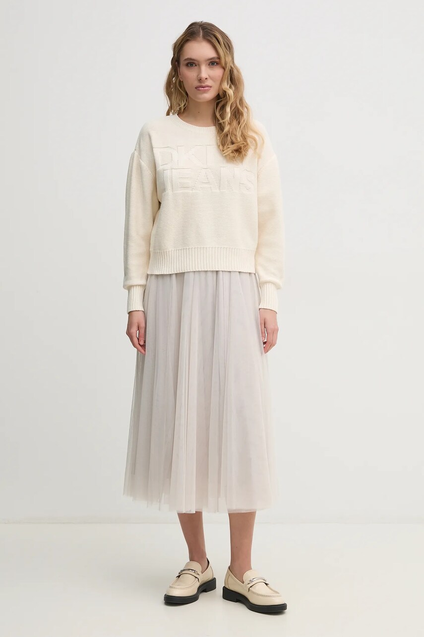 Бавовняний светр Dkny жіночий колір бежевий  DJ5R0539