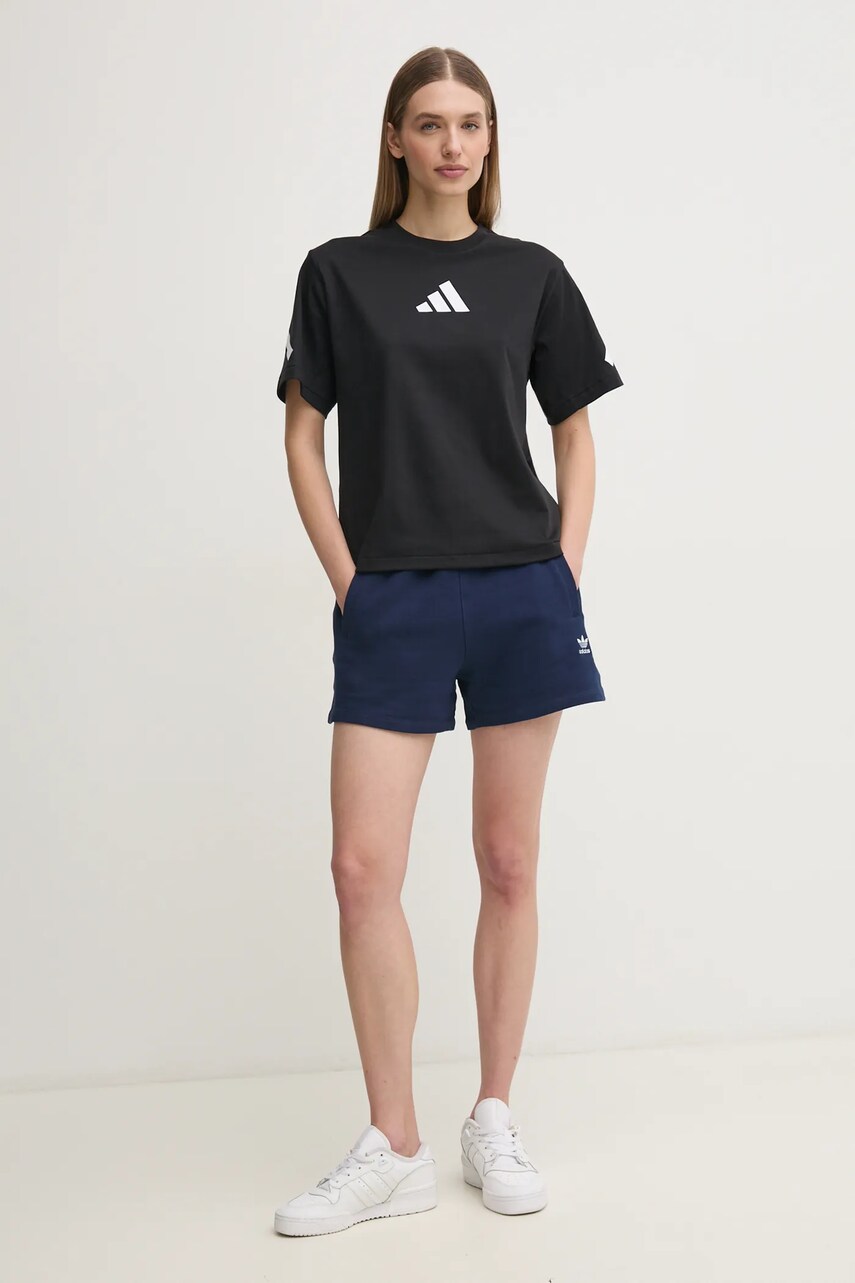 Шорти adidas Originals Essential жіночі колір синій однотонні висока посадка JC8976