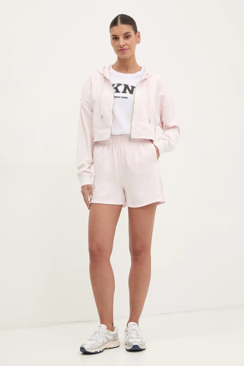 Бавовняні шорти Dkny жіночі колір рожевий однотонні висока посадка DP5S5243