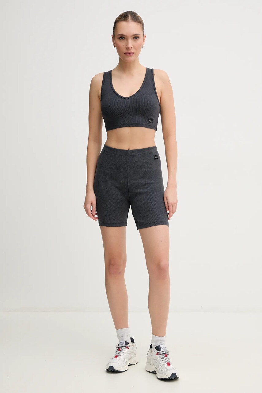 Шорти Calvin Klein Jeans жіночі колір сірий однотонні висока посадка J20J225217