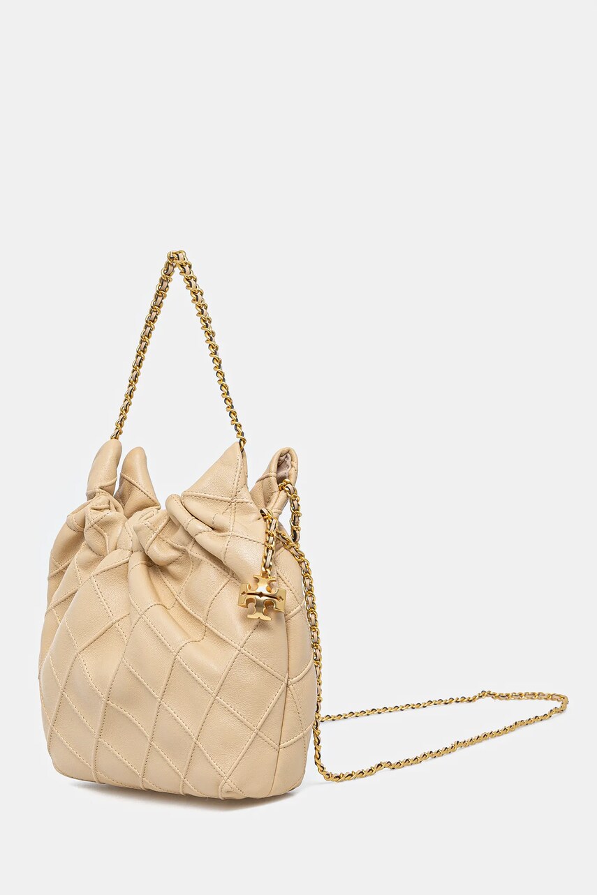Шкіряна сумочка Tory Burch Fleming колір бежевий 162451.700
