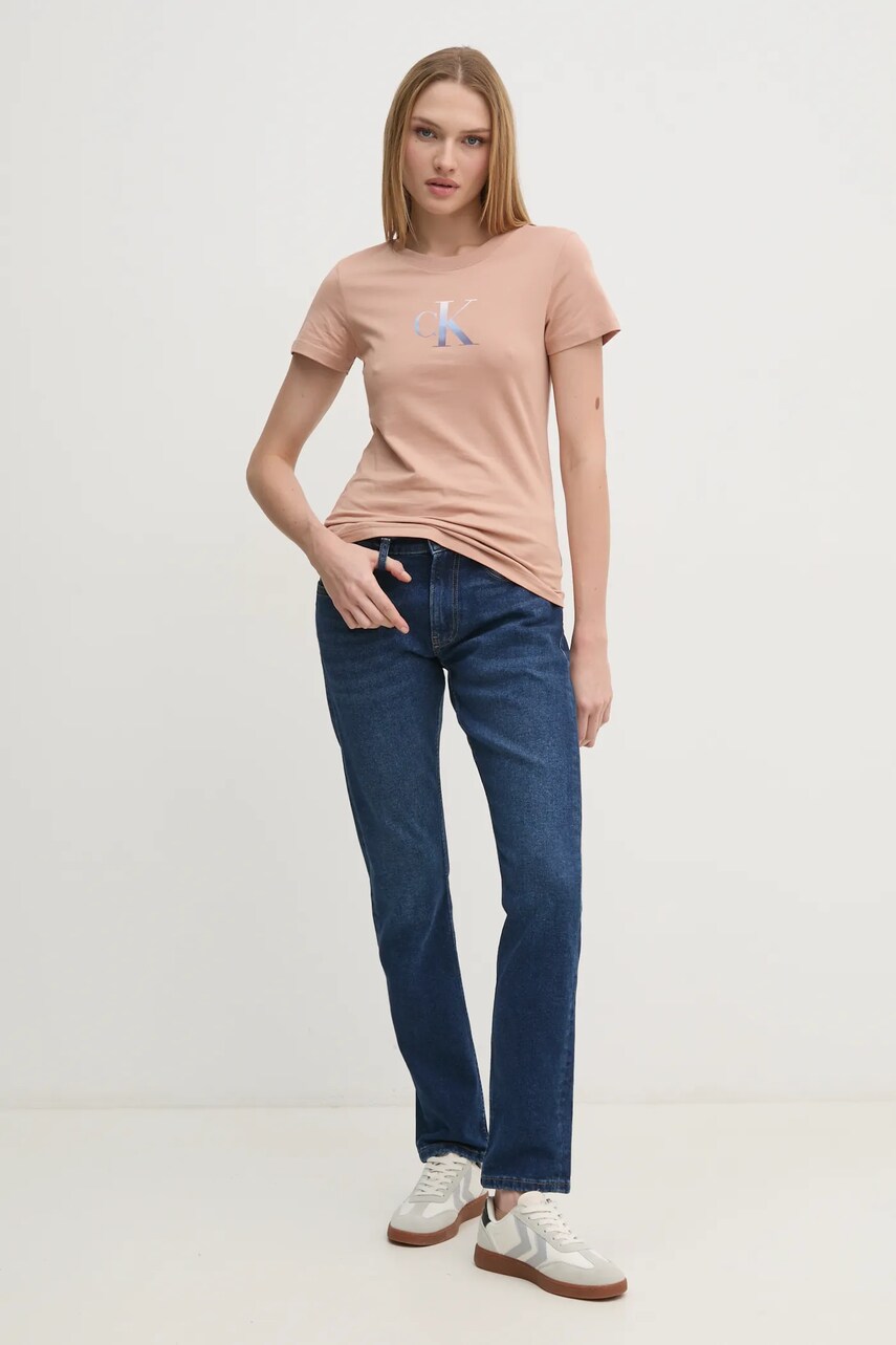 Бавовняна футболка Calvin Klein Jeans жіноча колір помаранчевий J20J224982