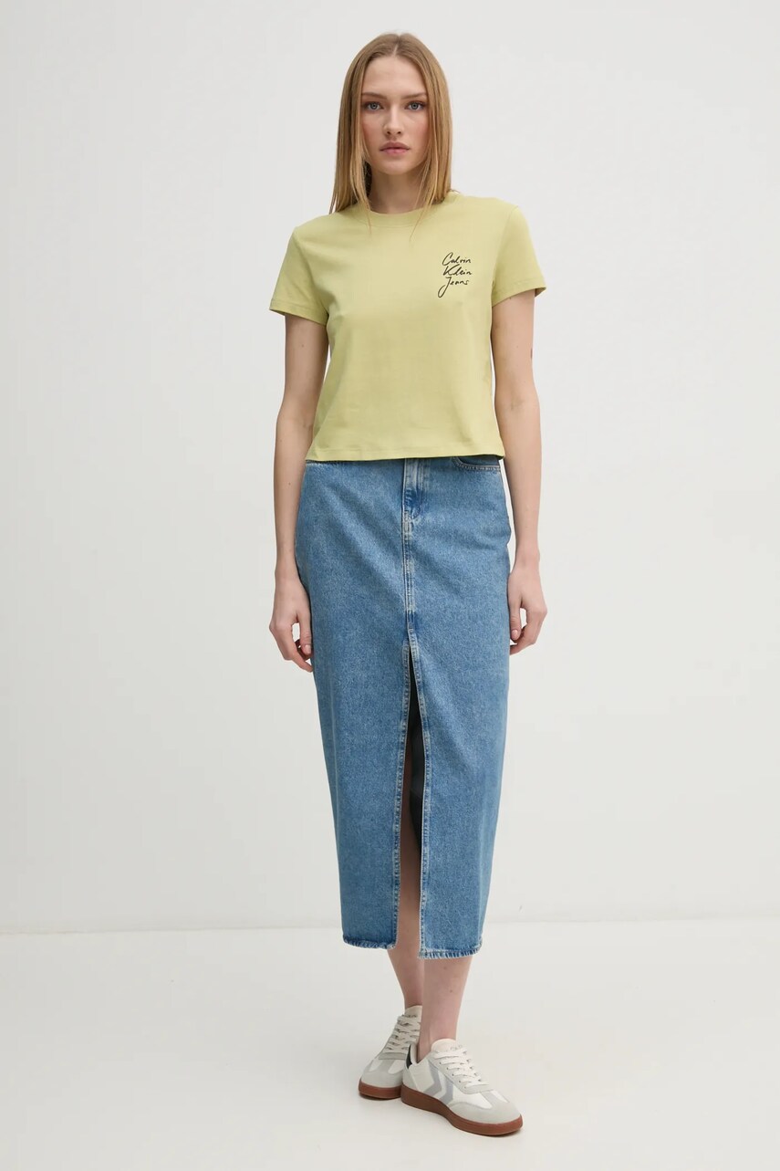 Бавовняна футболка Calvin Klein Jeans жіноча колір зелений J20J224984