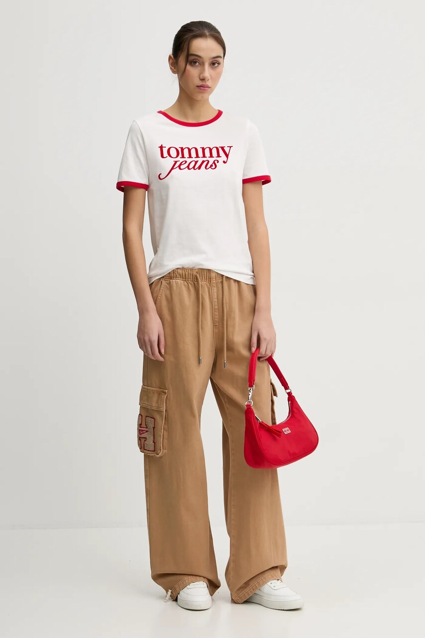 Бавовняна футболка Tommy Jeans жіноча колір бежевий DW0DW19449