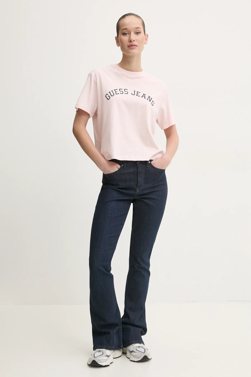 Бавовняна футболка Guess Jeans жіноча колір рожевий W5RI41 K8HM0