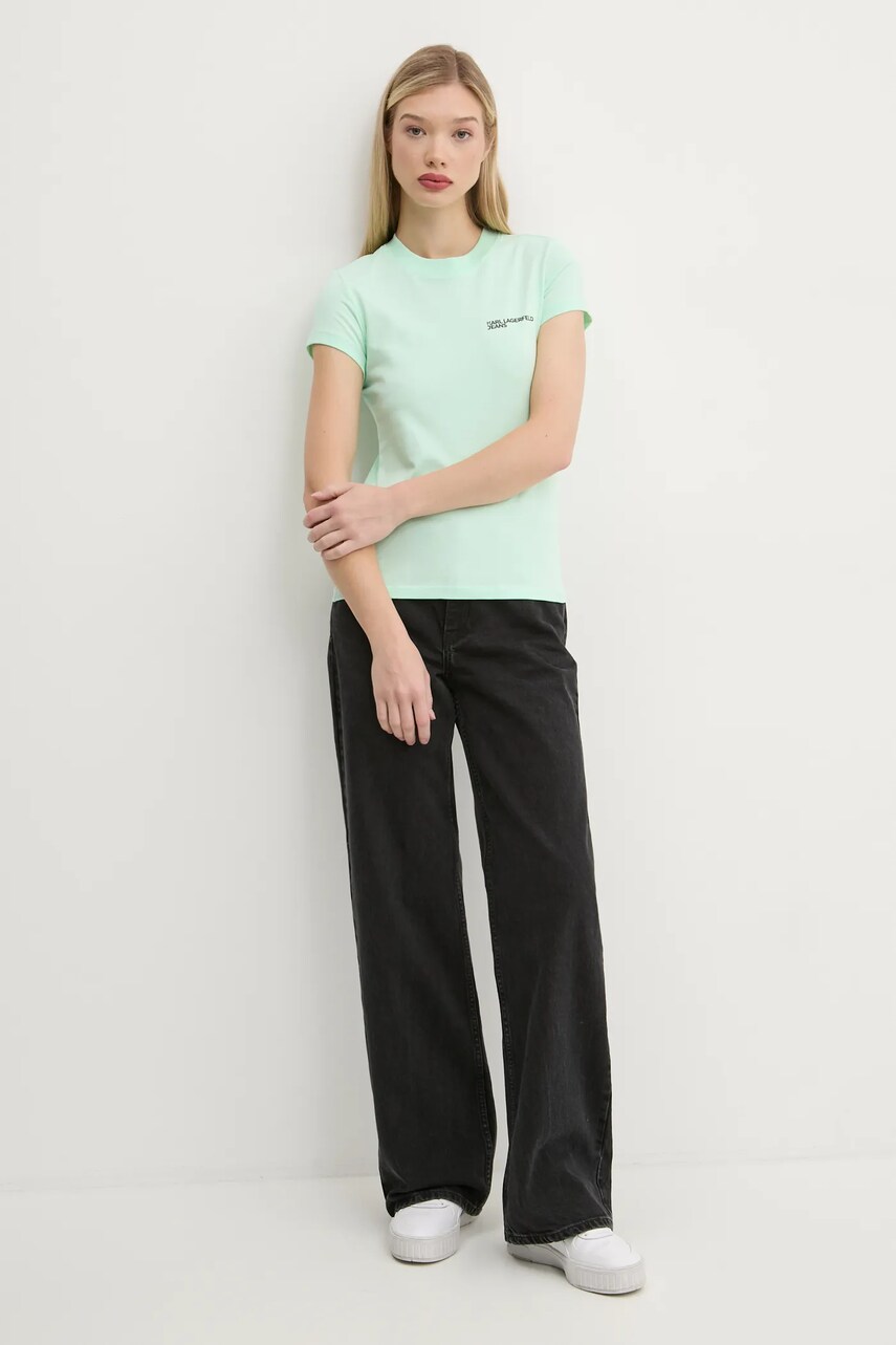Бавовняна футболка Karl Lagerfeld Jeans жіноча колір бірюзовий A1W17004