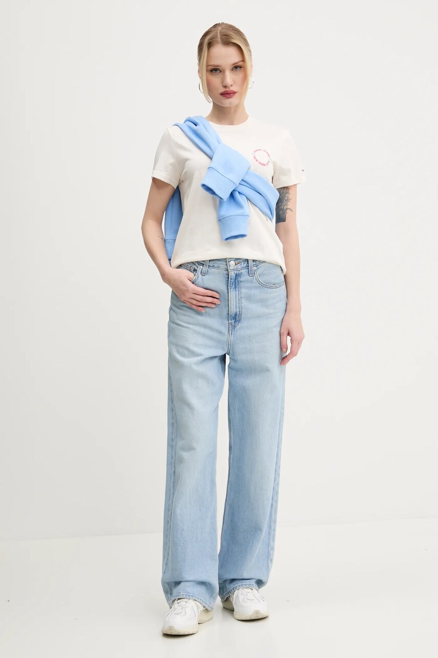Бавовняна футболка Tommy Jeans жіноча колір бежевий DW0DW21768